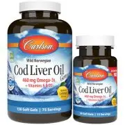 Carlson Labs, Aceite de hígado de bacalao, sabor limón, 460mg, 150+30 cápsulas blandas