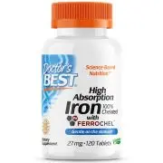 Doctor's Best, Hierro de alta absorción con Ferrochel®, 27 mg, 120 comprimidos